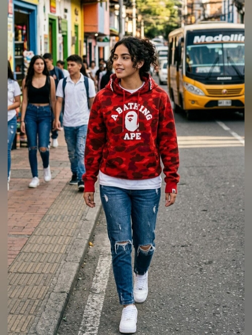 A Bathing Ape Kids' Red Camo Logo Hoodie